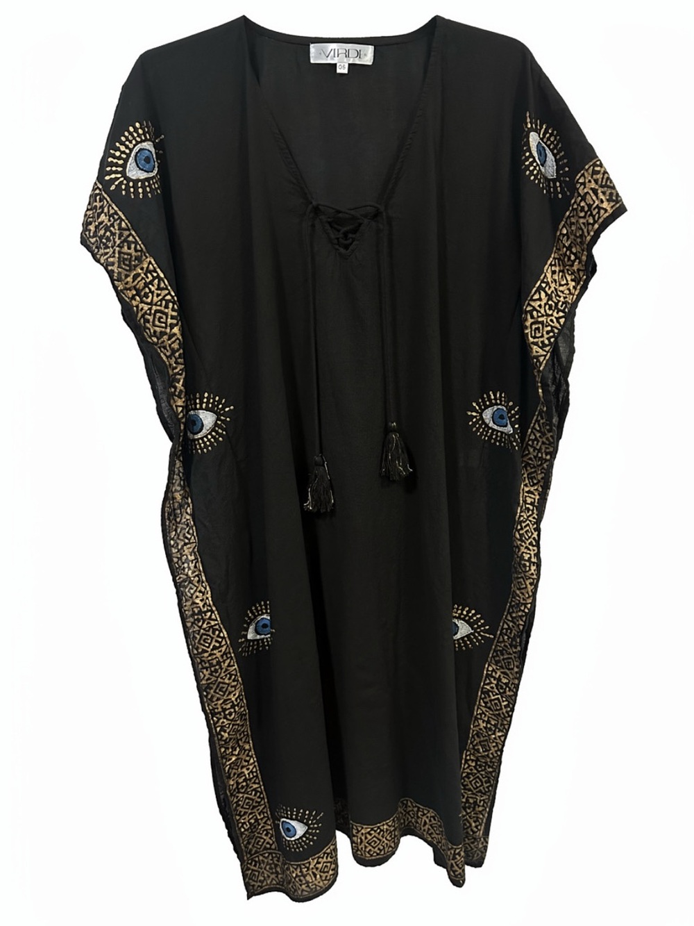 Black Embroidered Eye Kaftan Swim Coverup